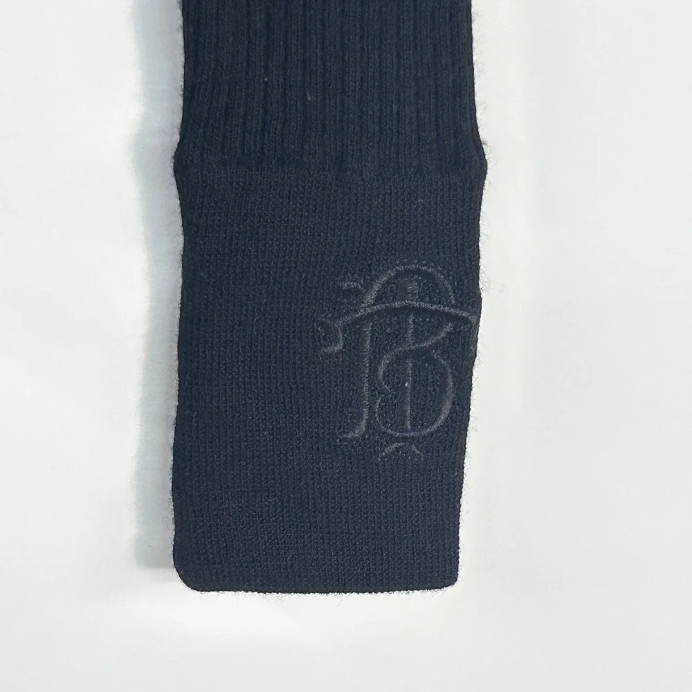 Tory Burch 100% Wool Turtleneck Sweater Large Black Ribbed Quarter Zip Preppy